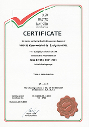 ISO 9001:2001 minőségi bizonyítvány.